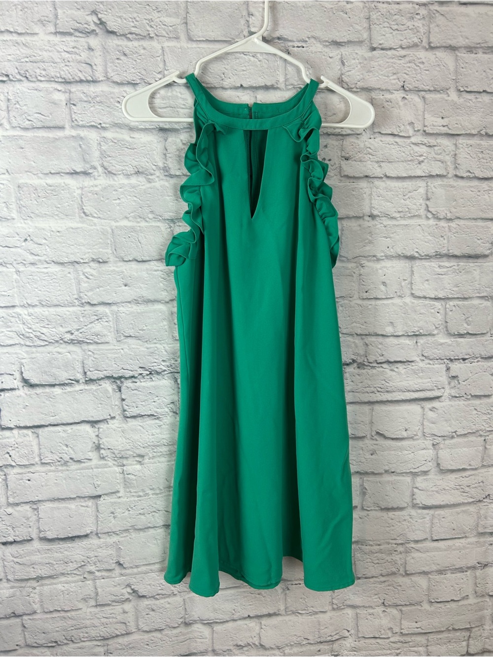 TCEC Green Ruffle Shoulder Shift Dress Size Large Keyhole Mini - Picture 2 of 7